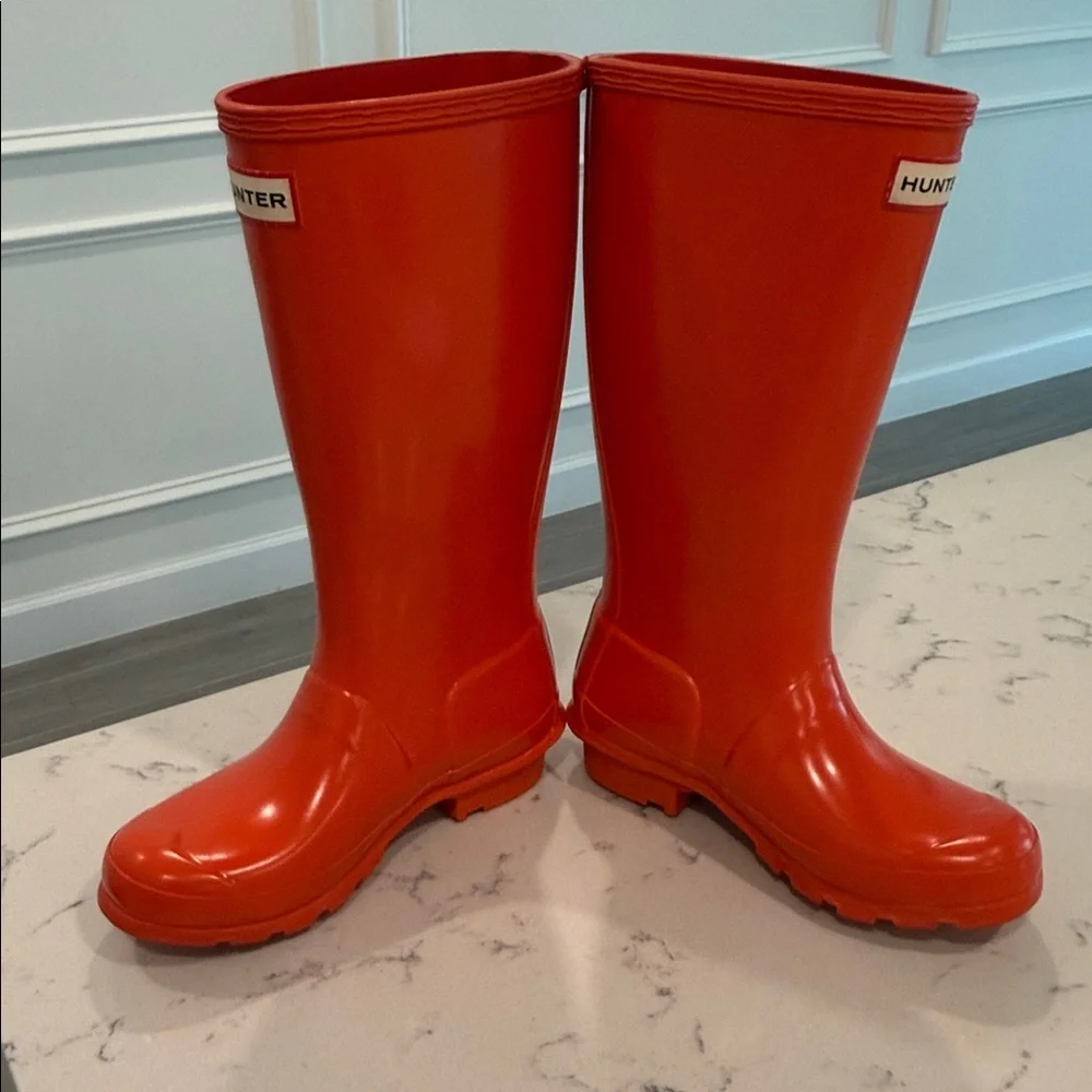 Hunter Tall Glossy Orange Rubber Rain Boots